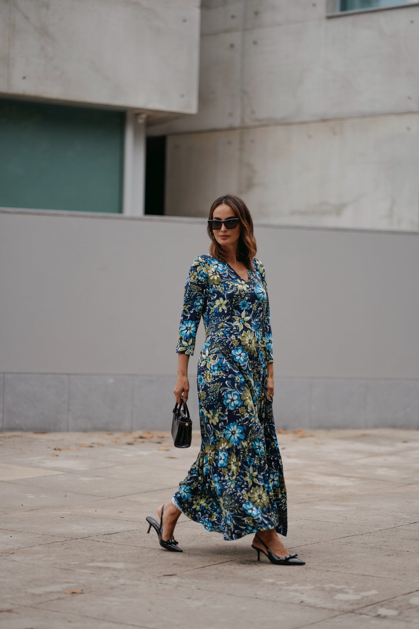 Vestido largo de punto estampado