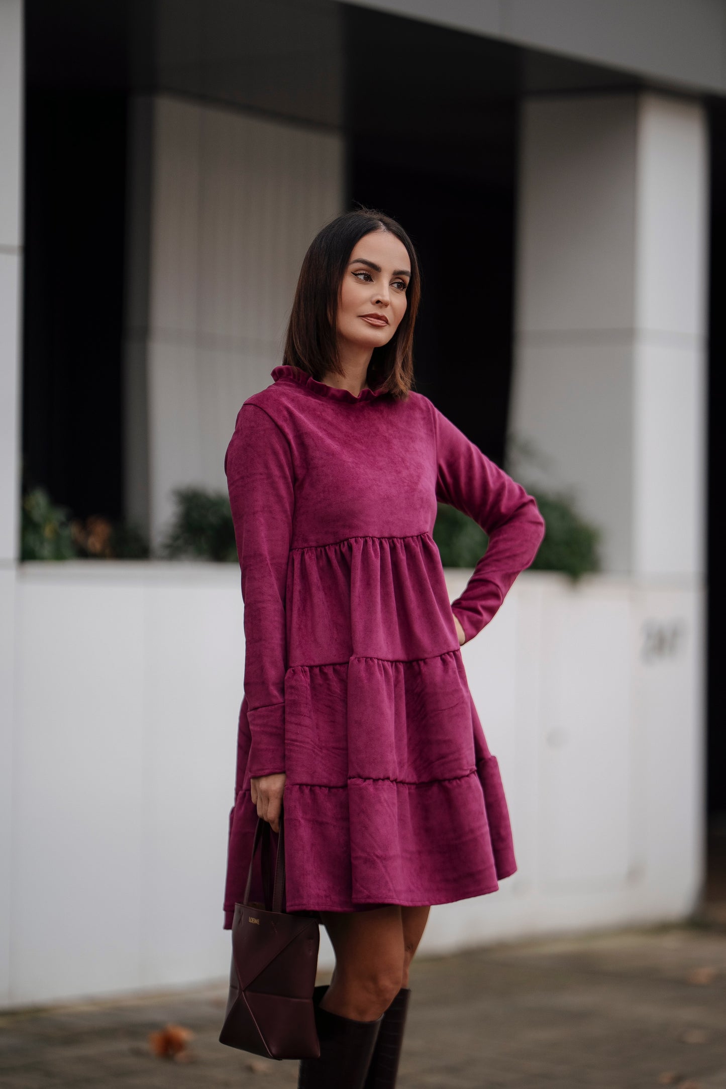 Vestido corto de terciopelo burdeos