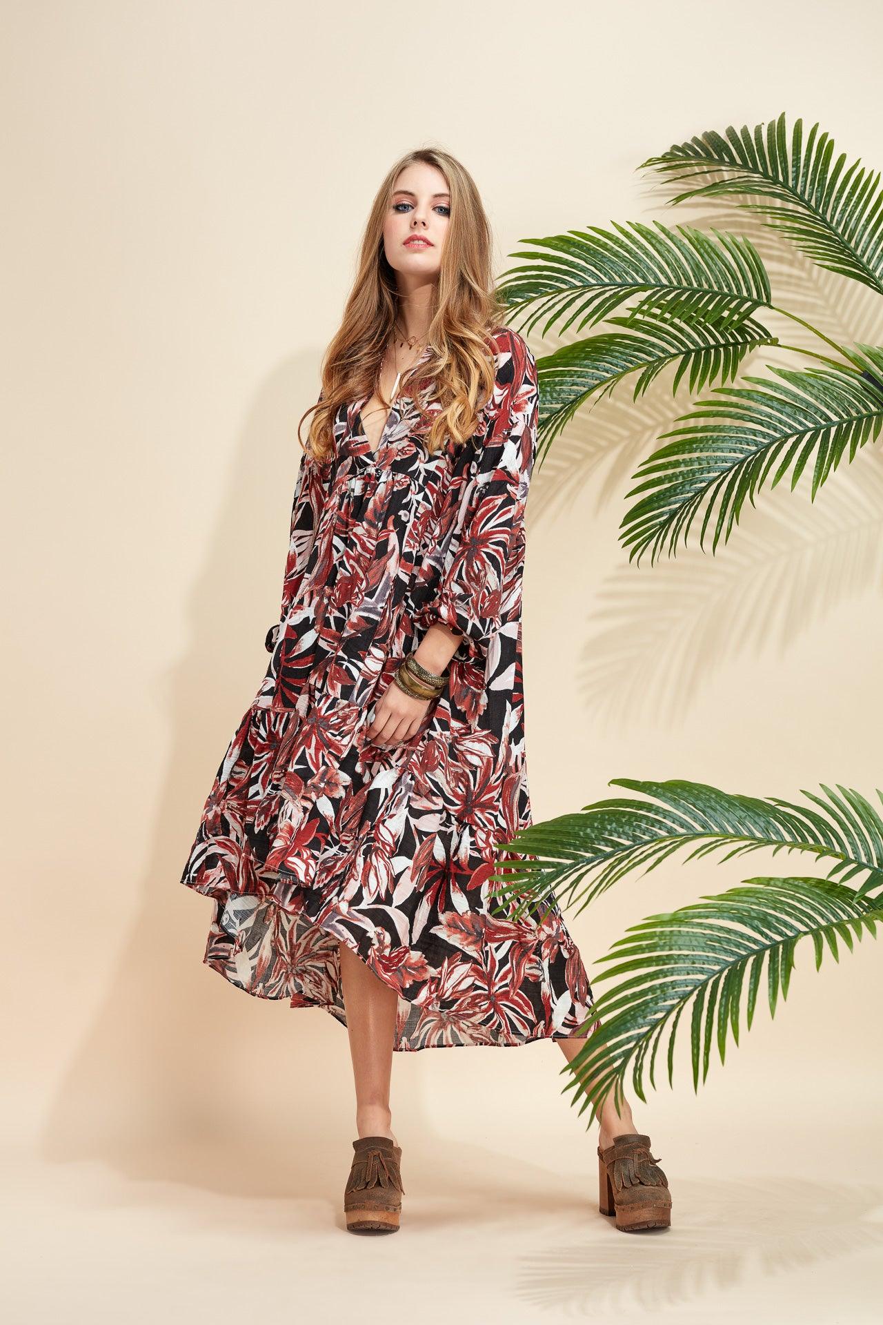 <transcy>Vestido floral asimétrico </transcy>