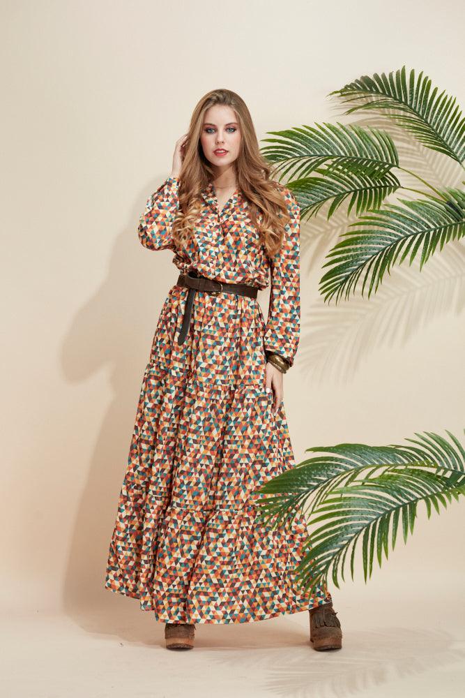 Vestido largo con estampado étnico