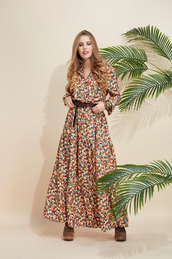 Vestido largo con estampado étnico