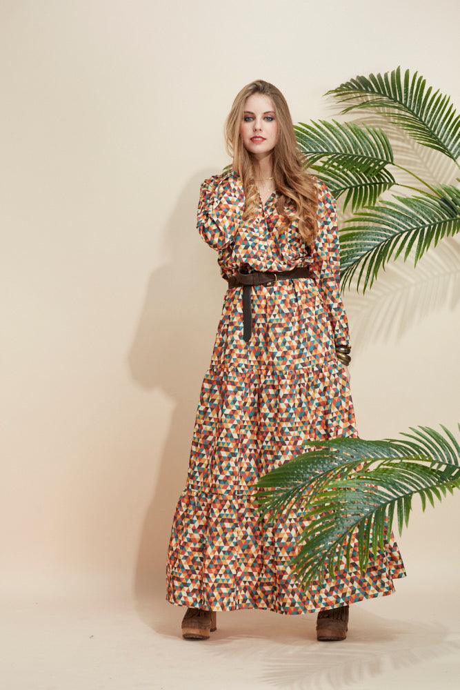 Vestido largo con estampado étnico