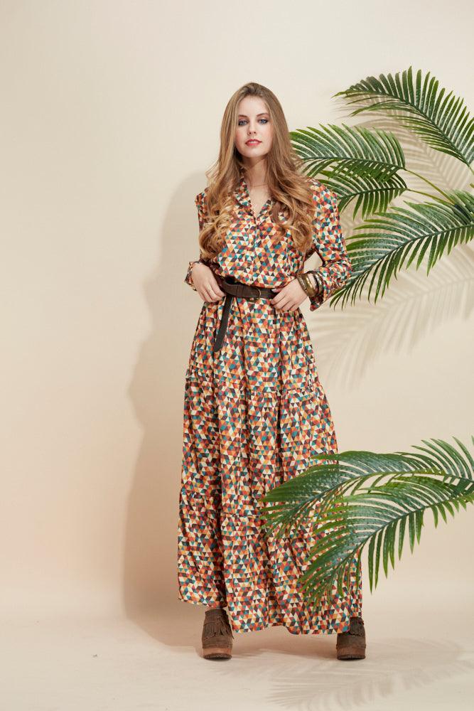 Vestido largo con estampado étnico