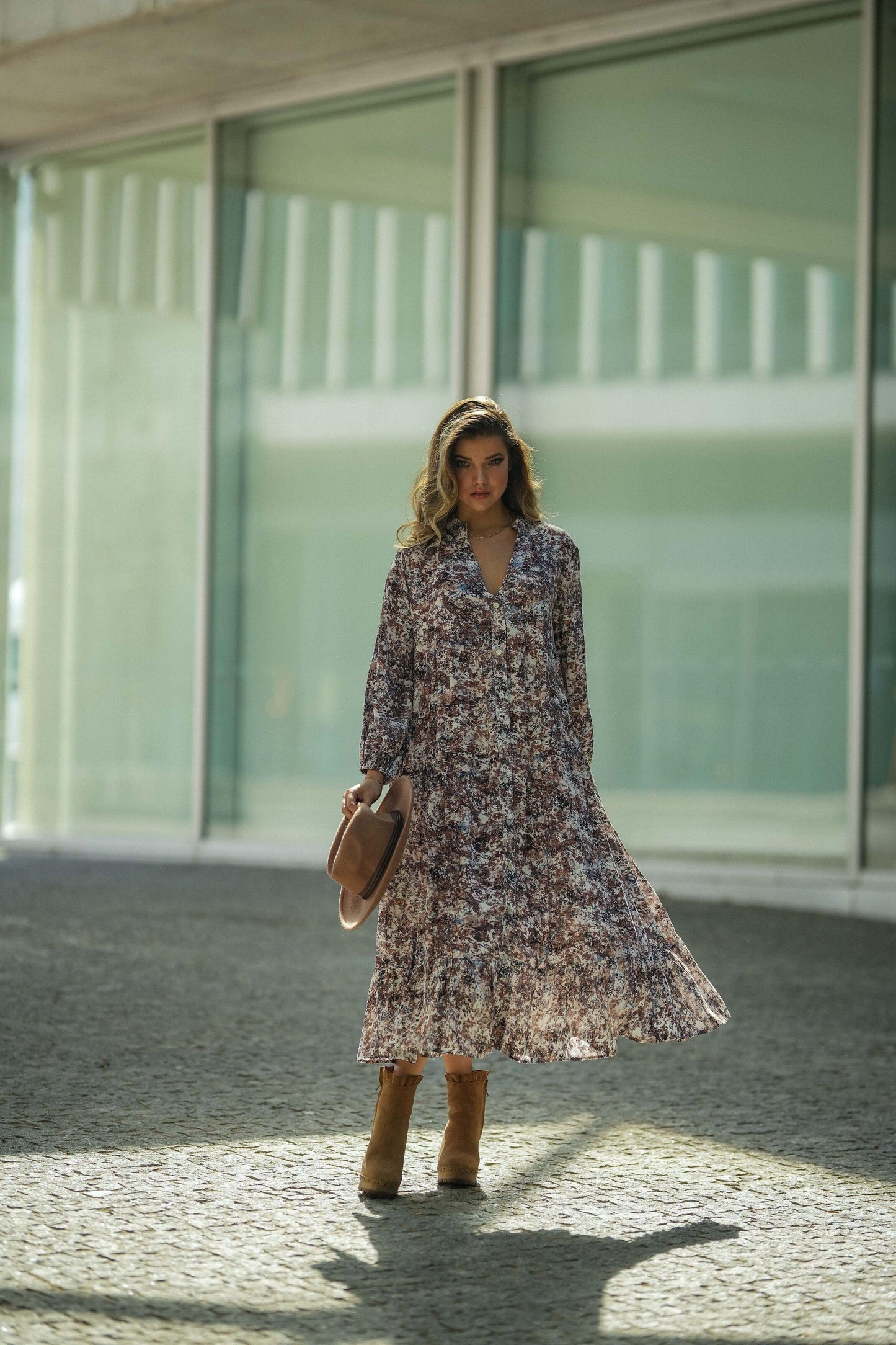 Vestido largo con estampado floral