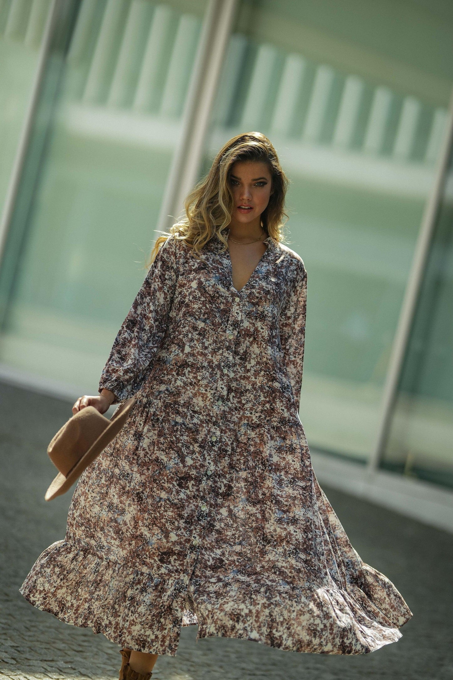 Vestido largo con estampado floral