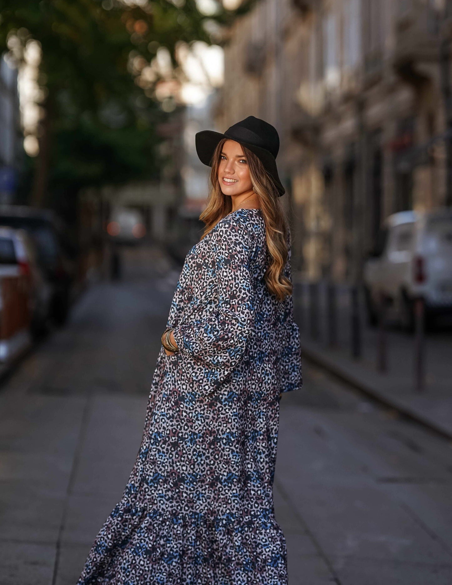 Vestido largo de punto estampado