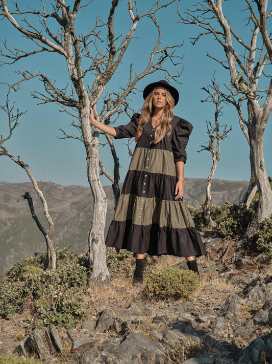 vestido largo bicolor