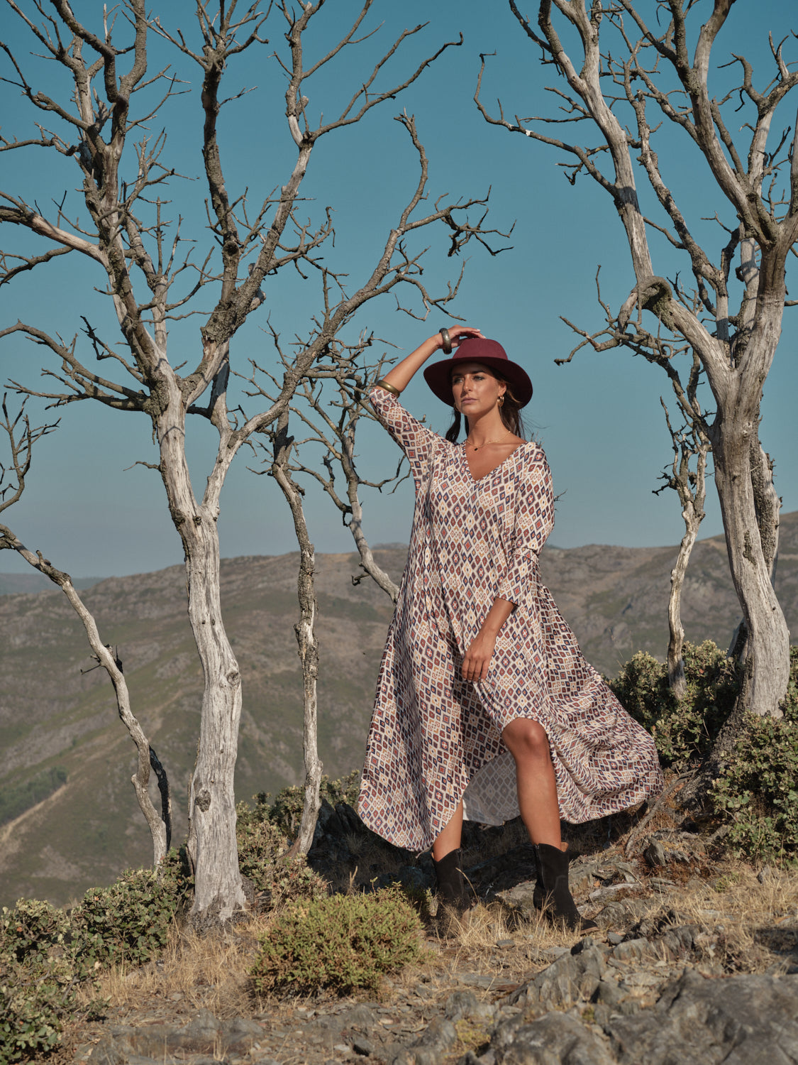 Vestido largo de punto estampado