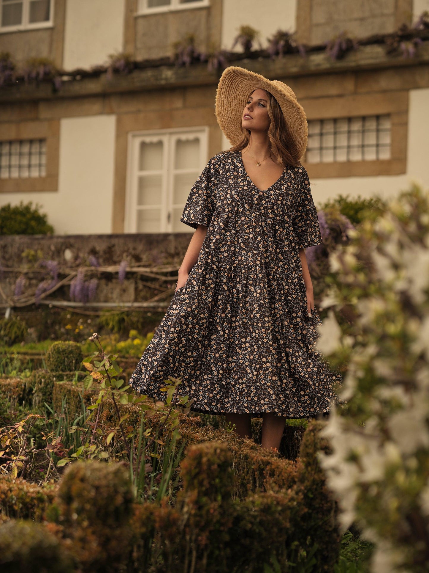 vestido midi floral