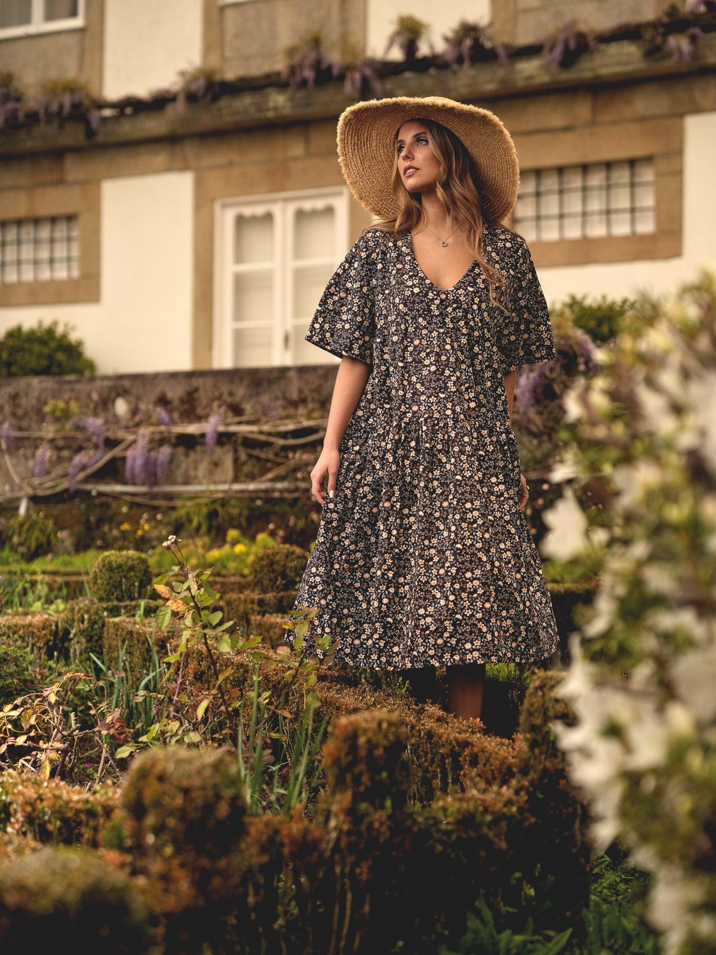 vestido midi floral
