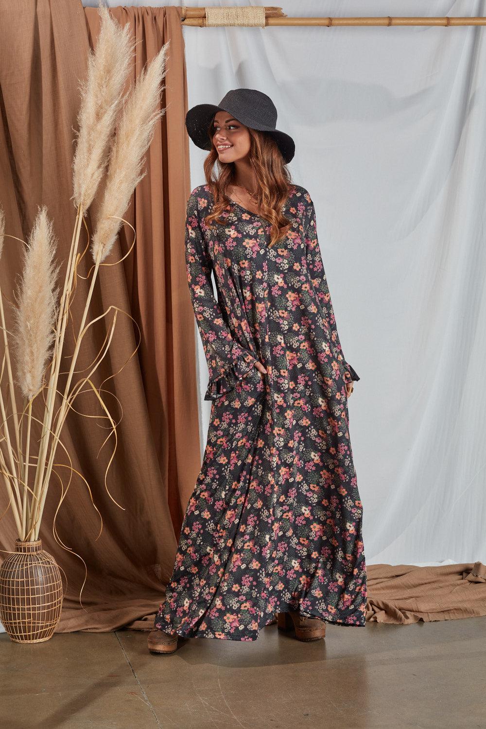 Vestido largo con estampado floral