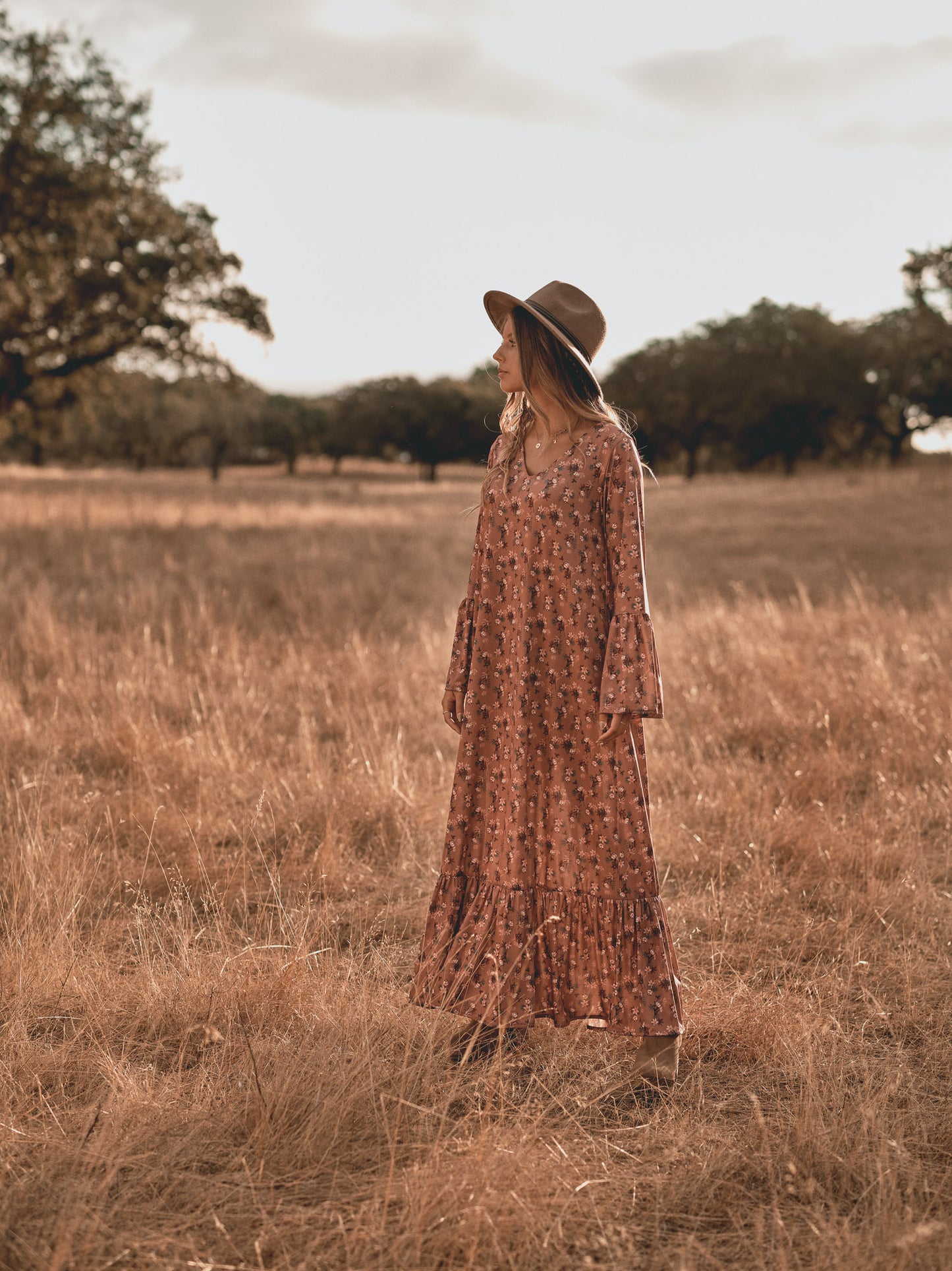 Vestido largo punto flores