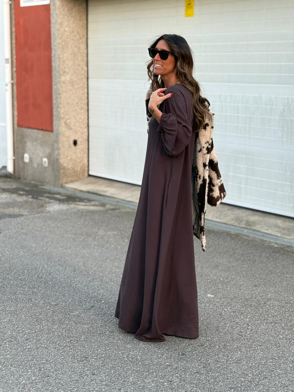 Vestido largo de viscosa marrón