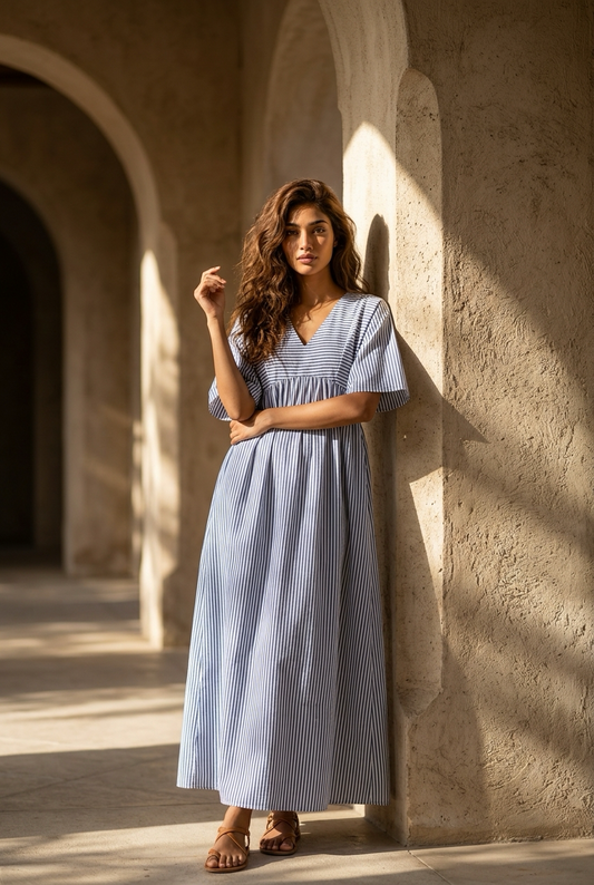 Vestido largo de rayas