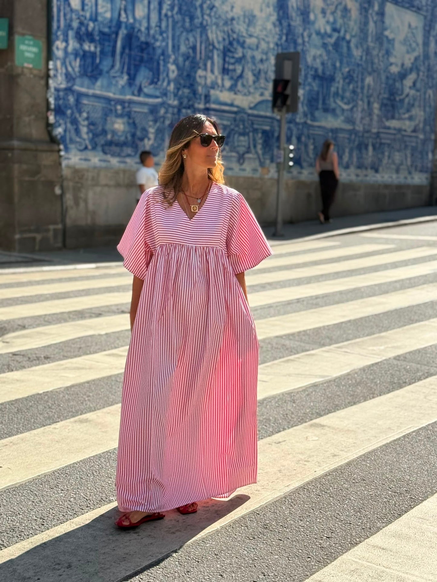 Vestido comprido riscas