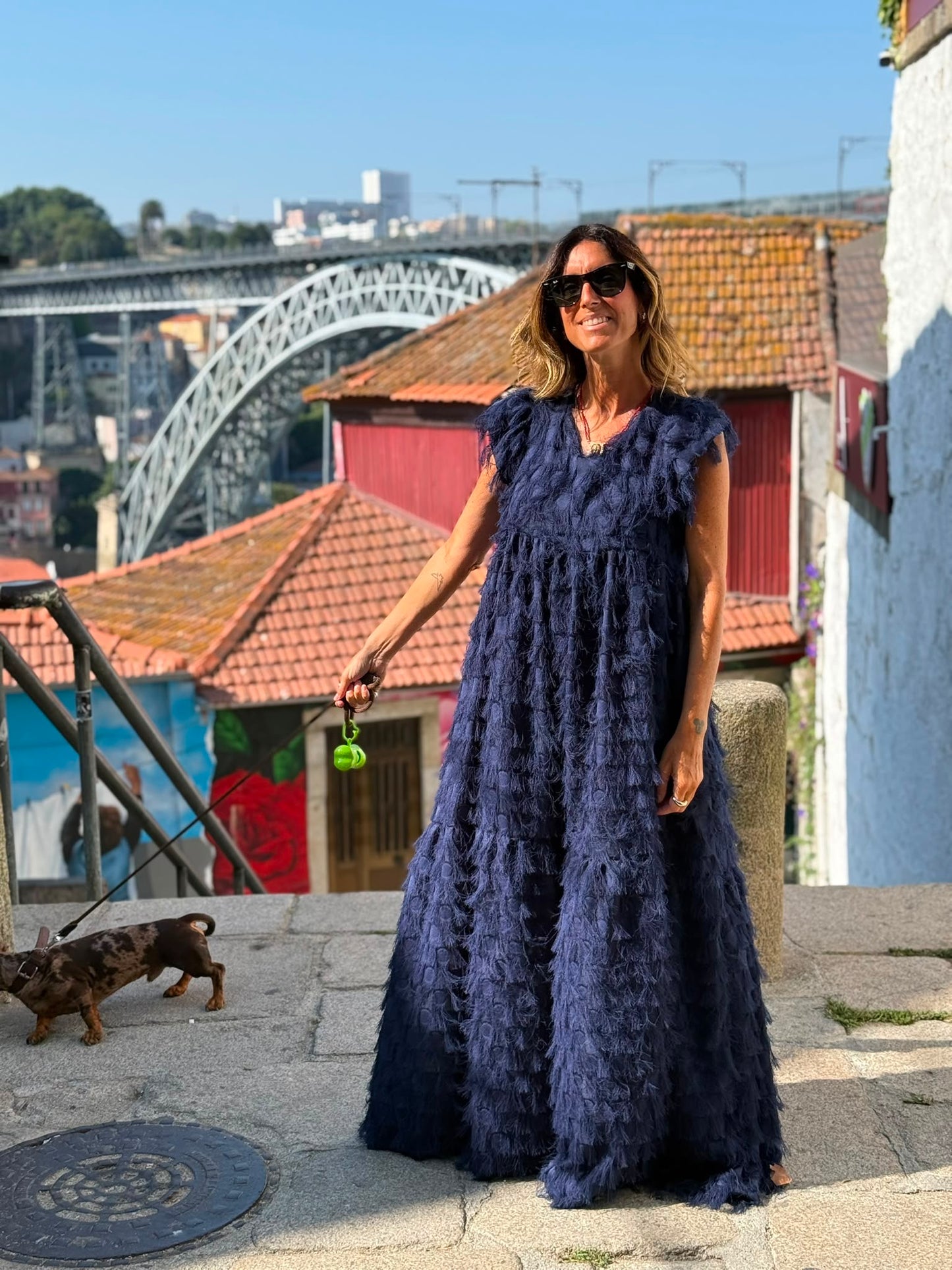 Edição limitada! Vestido comprido de cerimónia azul marinho