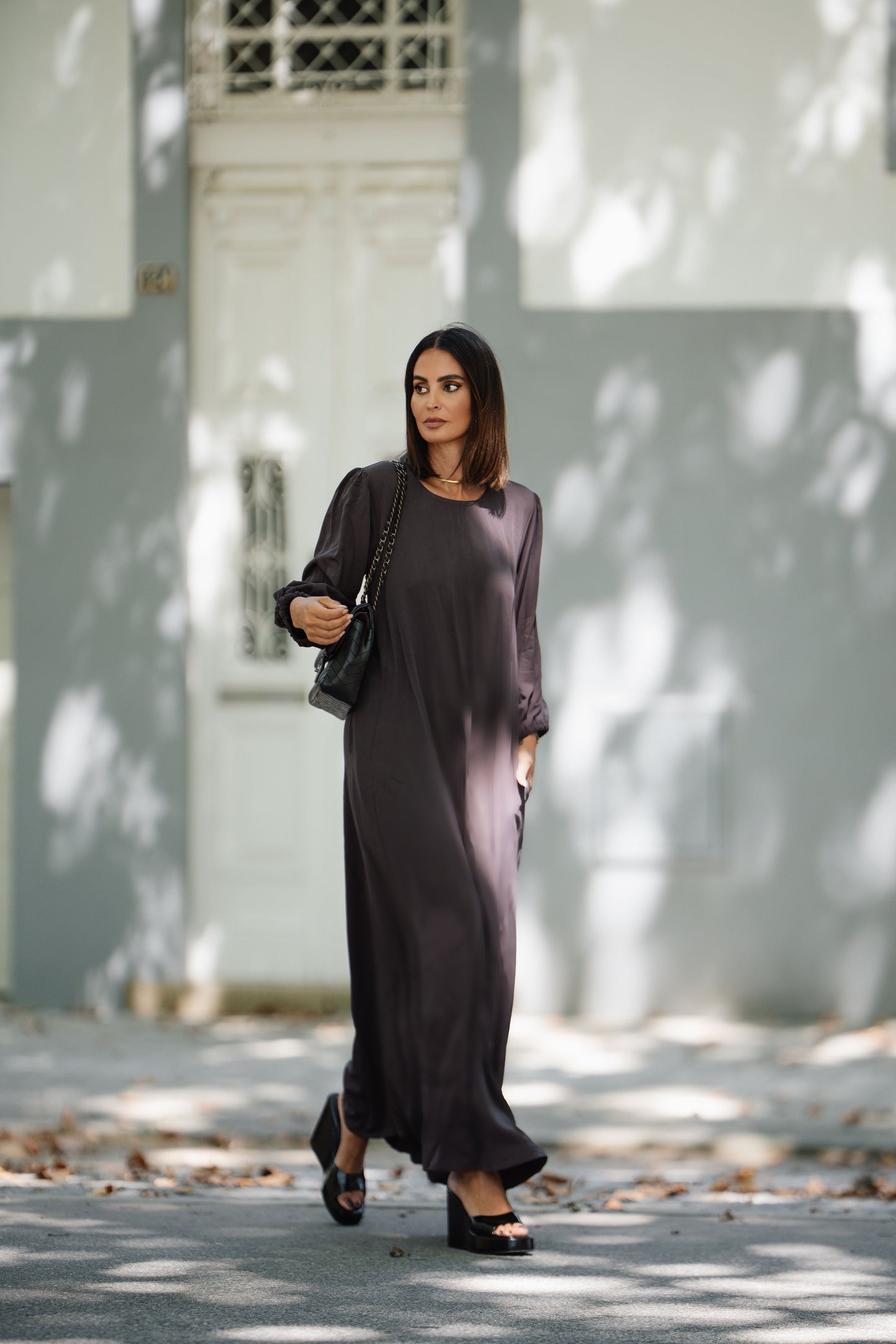 Vestido largo de viscosa marrón