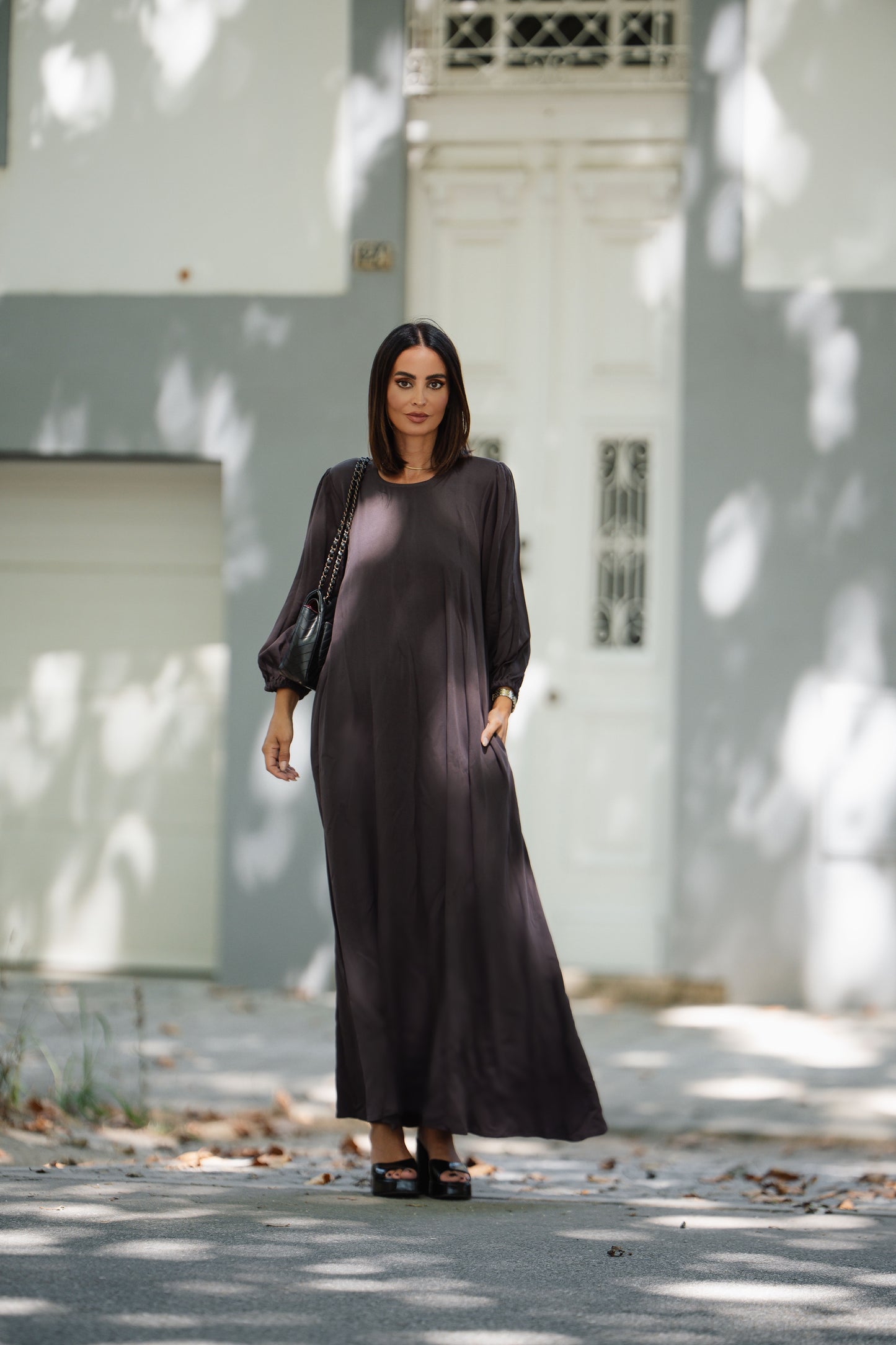Vestido largo de viscosa marrón