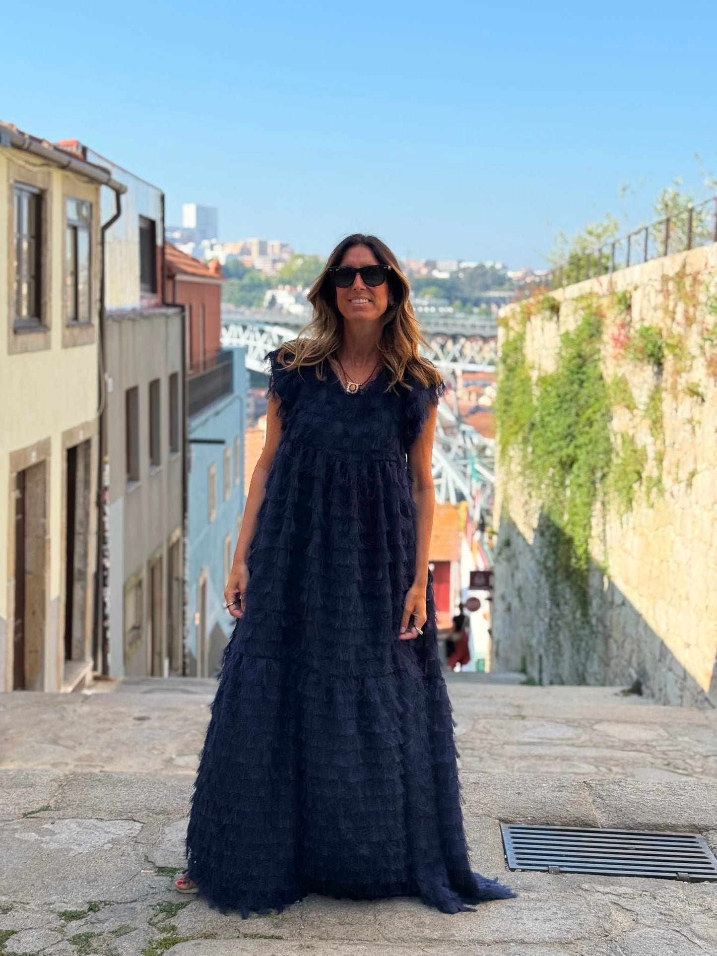 Edição limitada! Vestido comprido de cerimónia azul marinho