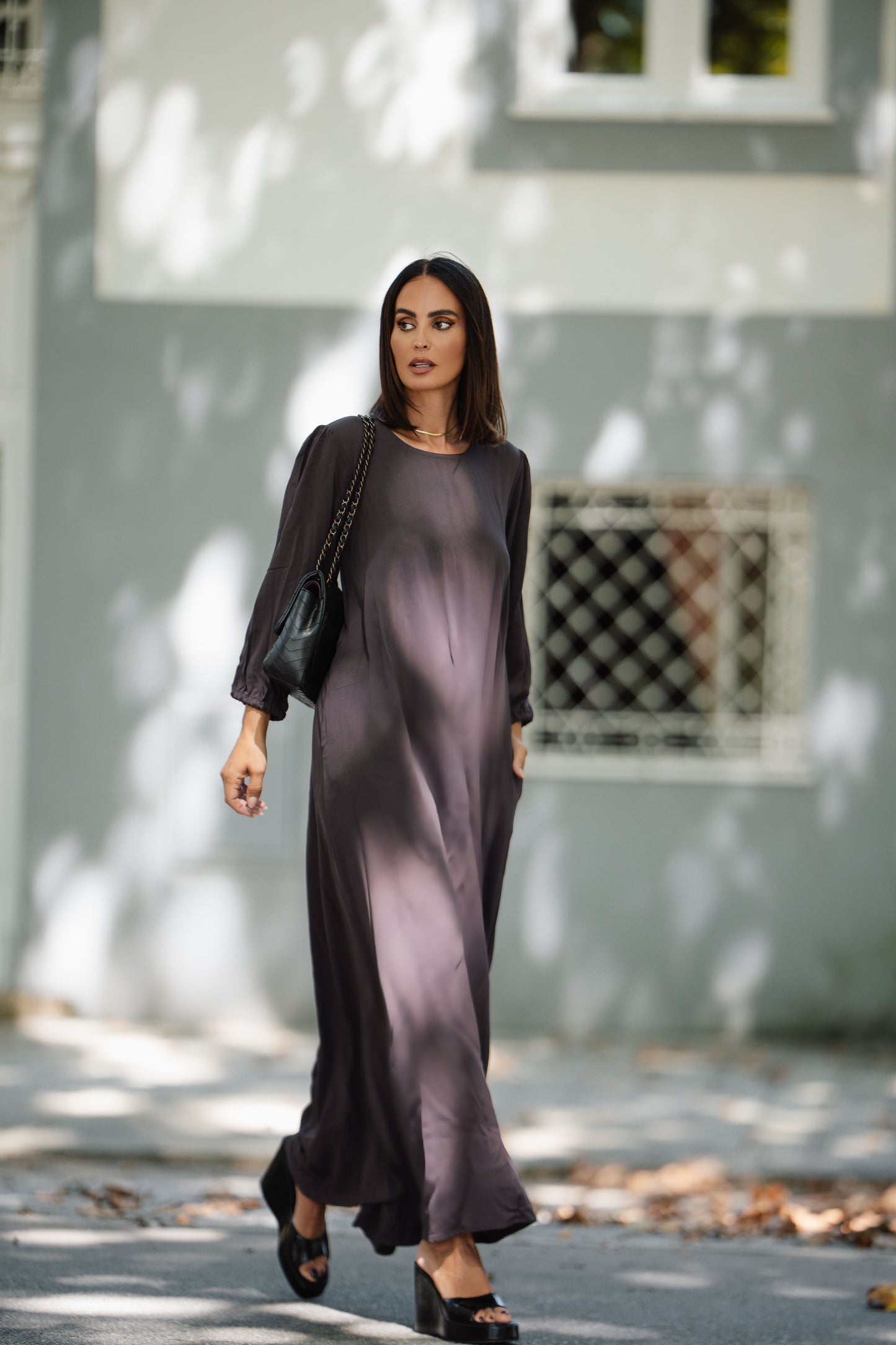 Vestido largo de viscosa marrón