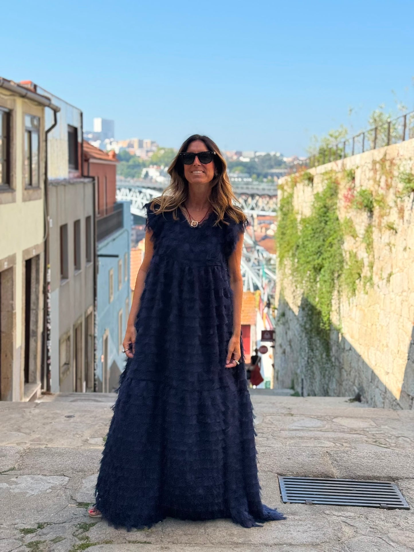 Edição limitada! Vestido comprido de cerimónia azul marinho