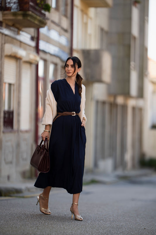 Vestido largo azul marino