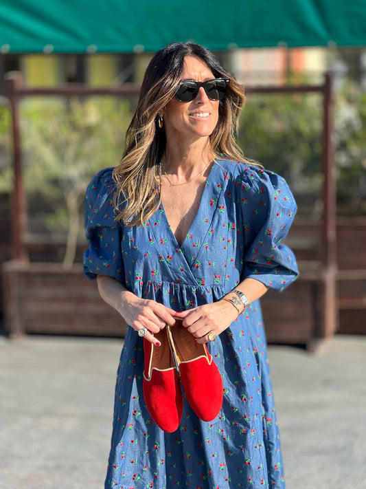 Vestido midi em ganga