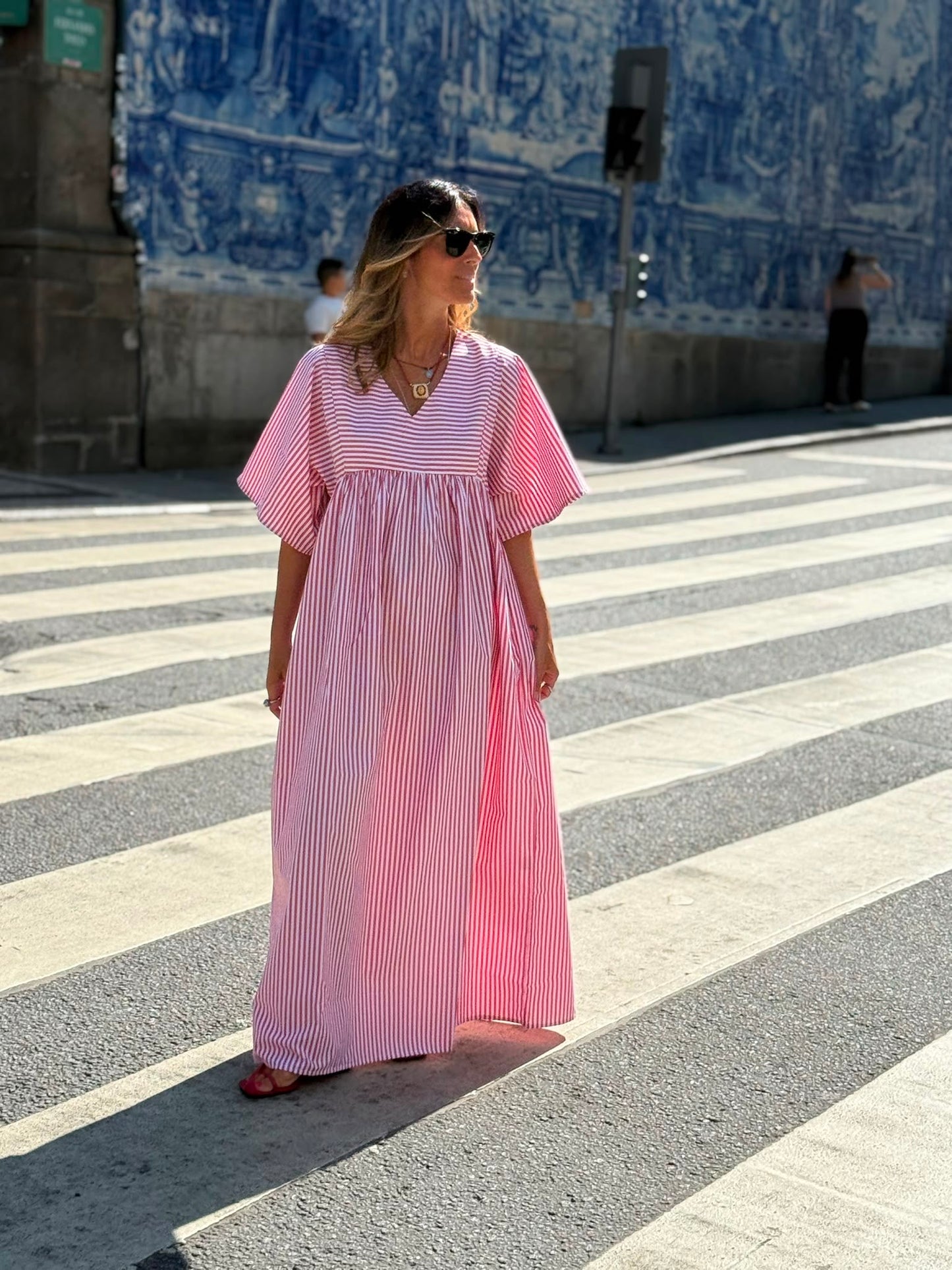 Vestido comprido riscas