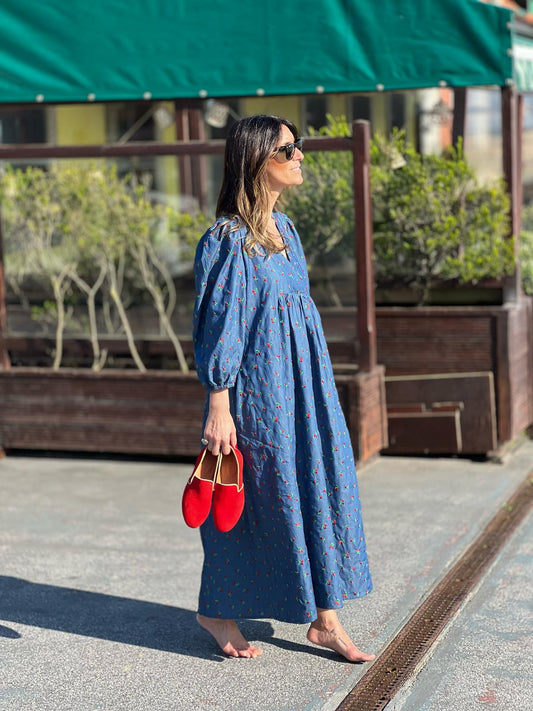 Vestido midi em ganga
