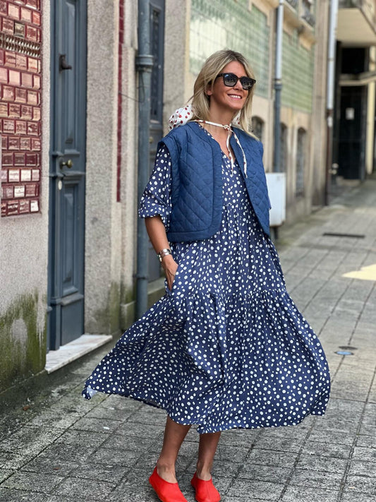 Vestido largo con estampado de bolas