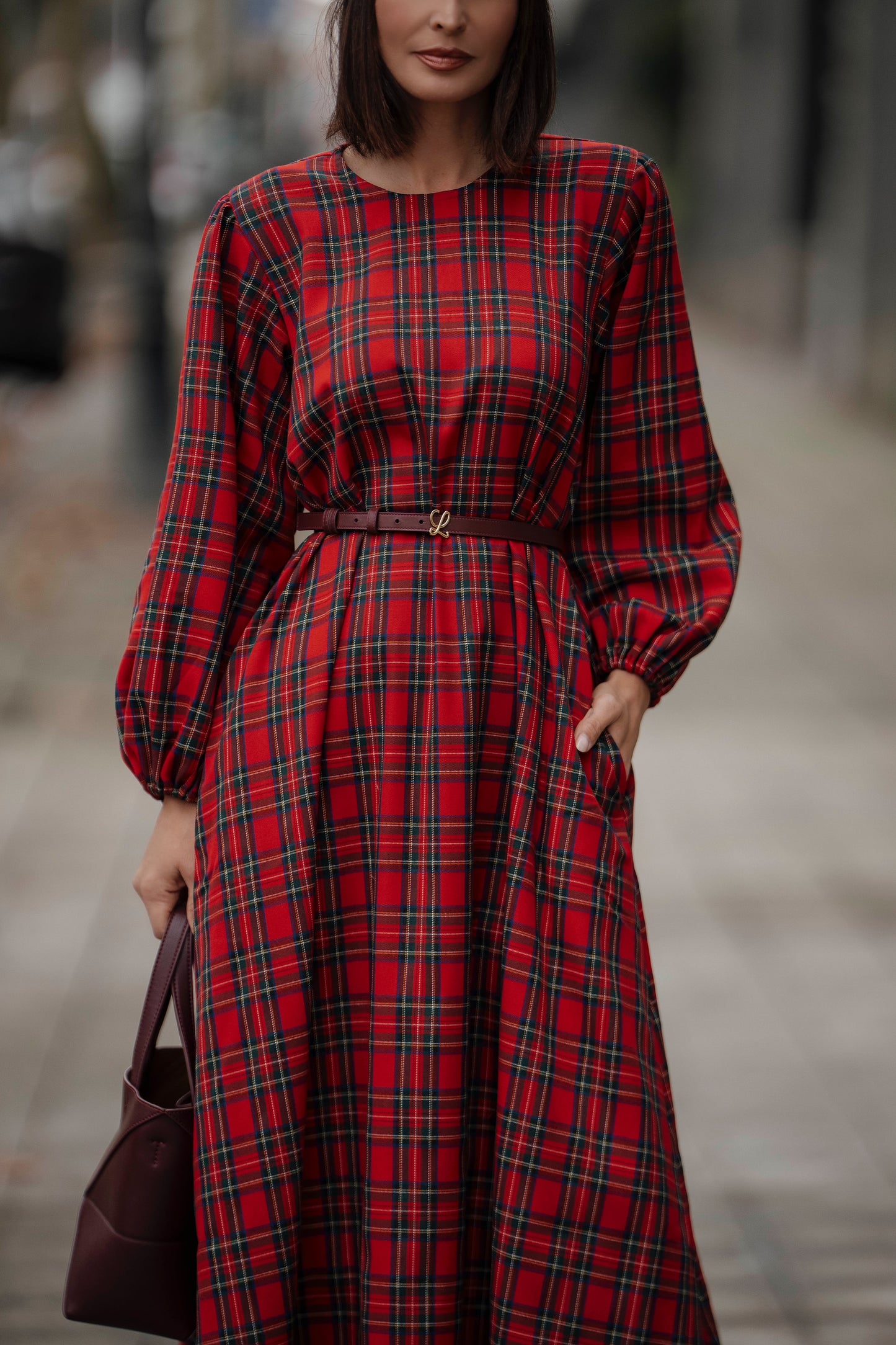 Vestido largo de cuadros rojos