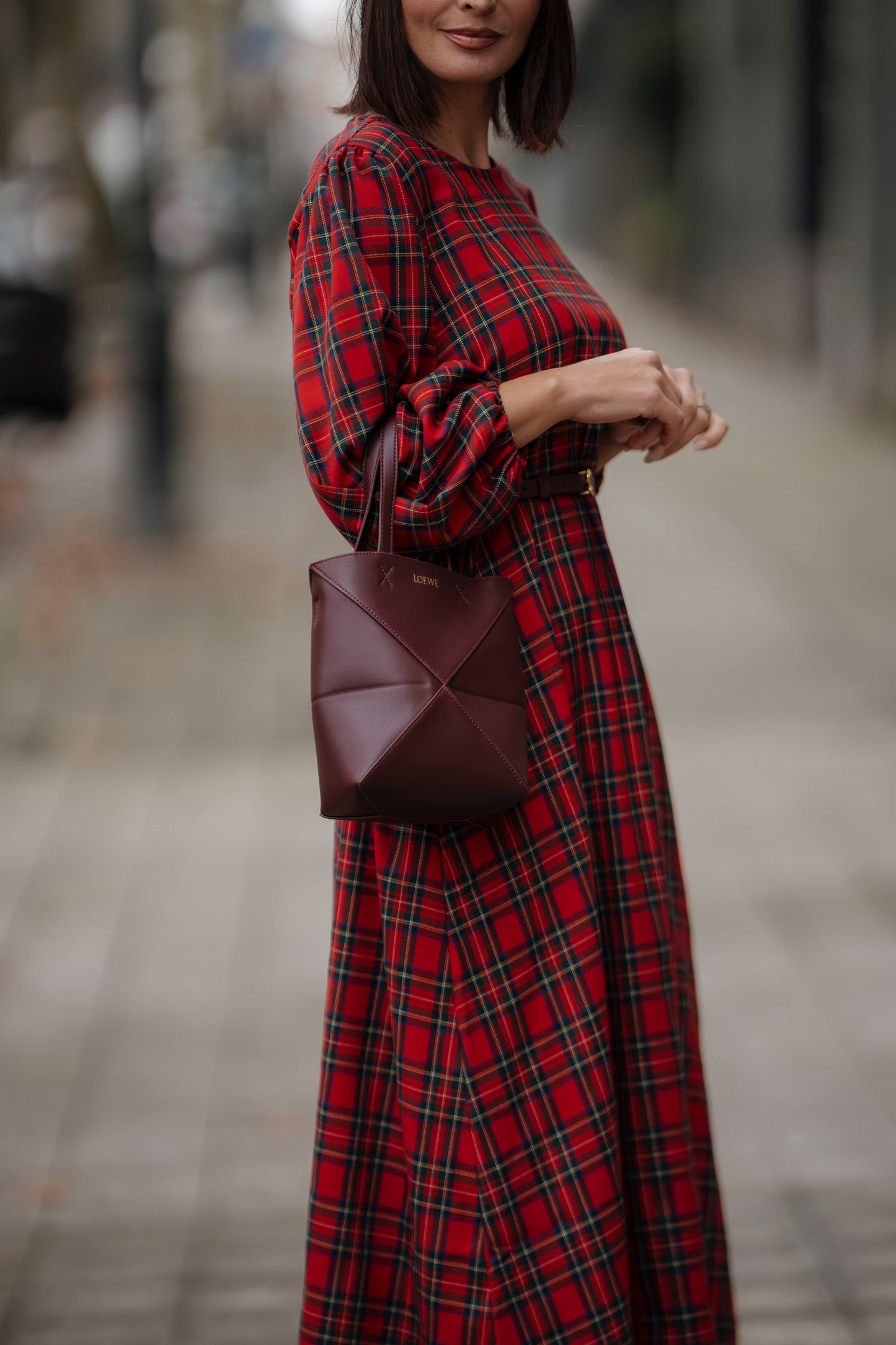 Vestido largo de cuadros rojos