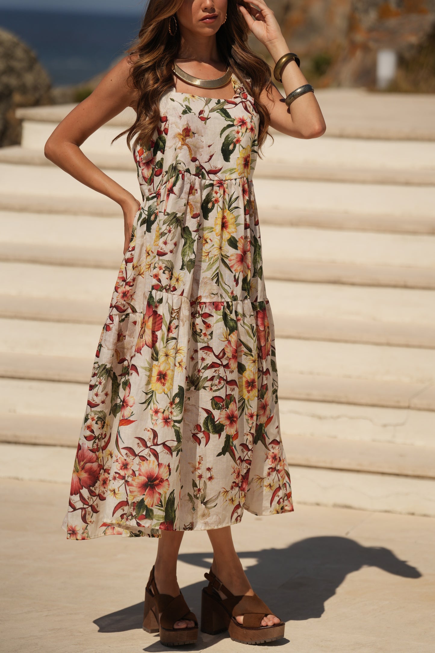 Vestido largo de tirantes estampado
