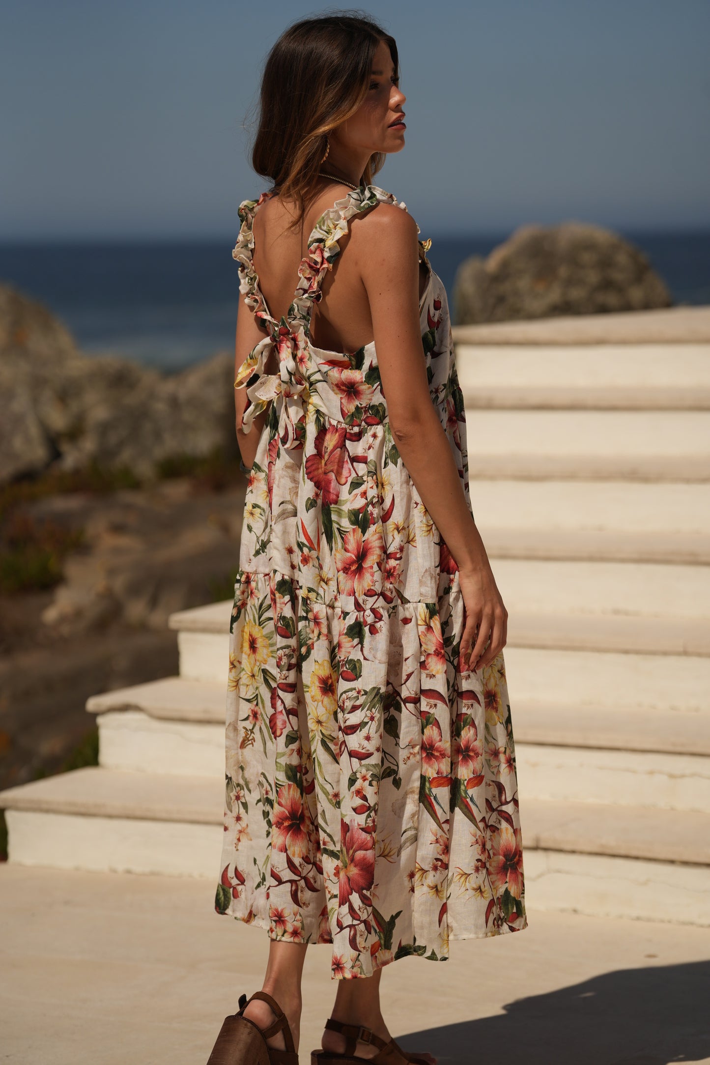 Vestido largo de tirantes estampado