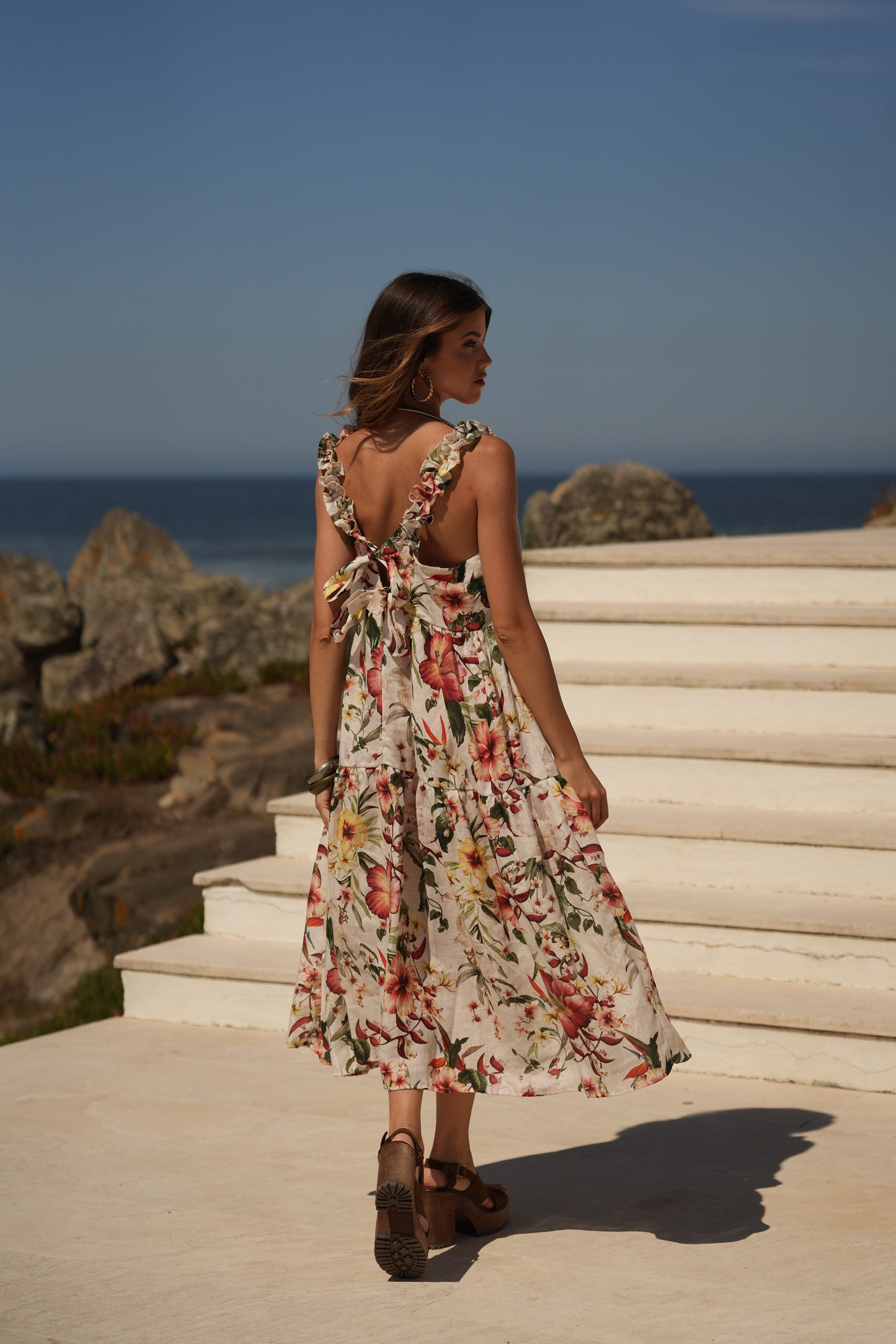 Vestido largo de tirantes estampado