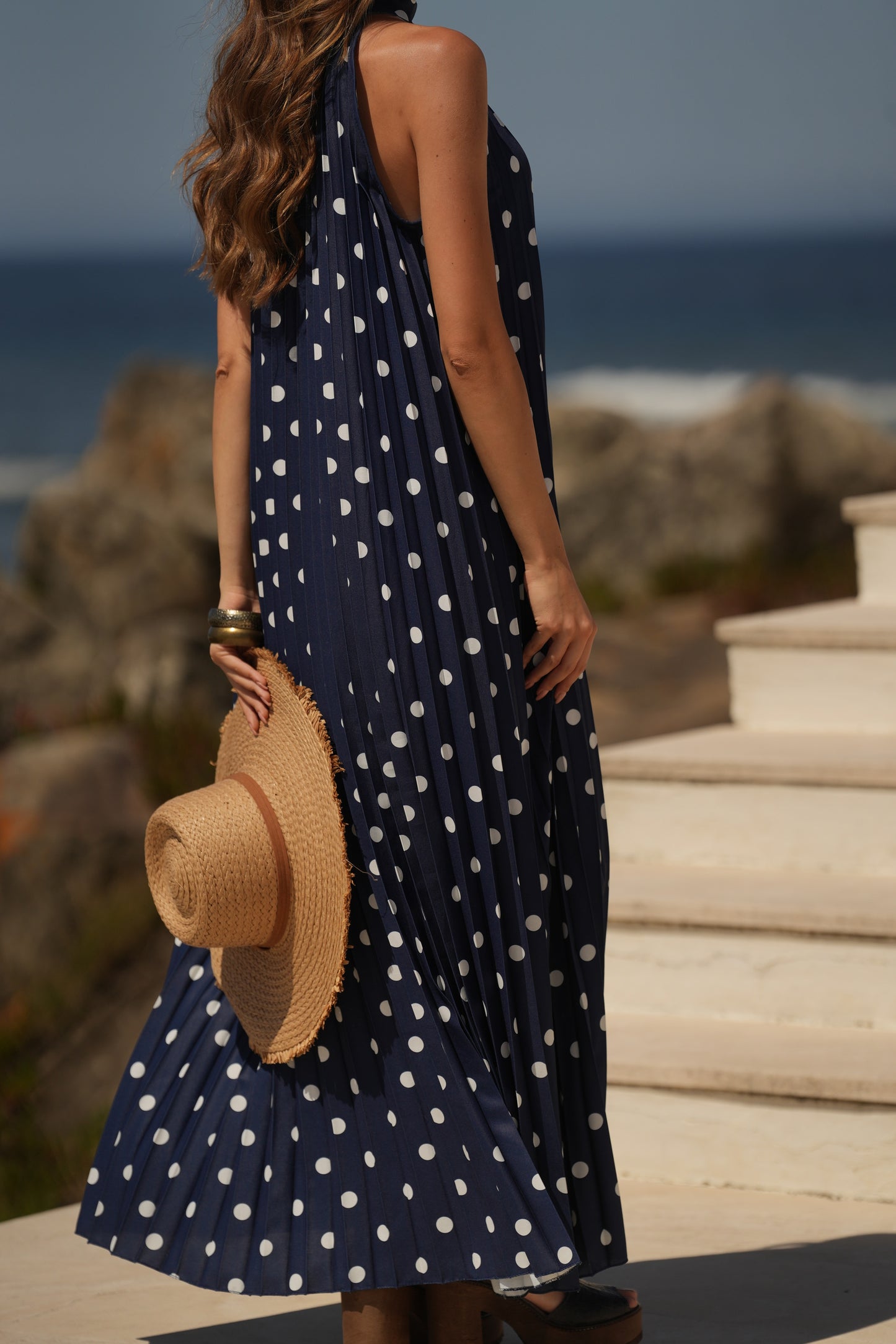 Vestido plisado estampado de lunares