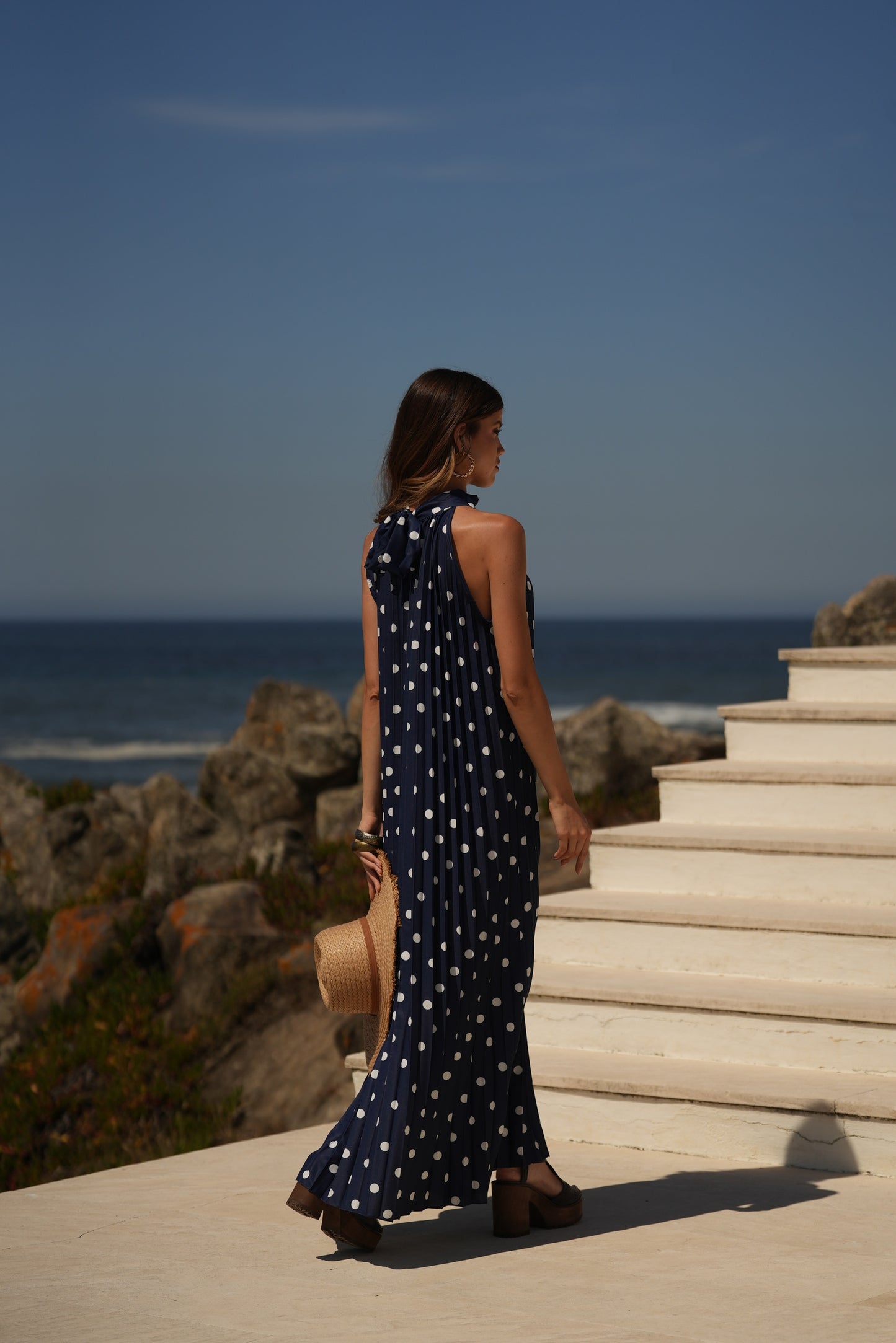 Vestido plisado estampado de lunares