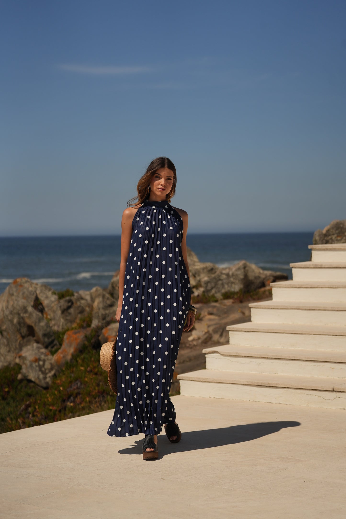 Vestido plisado estampado de lunares