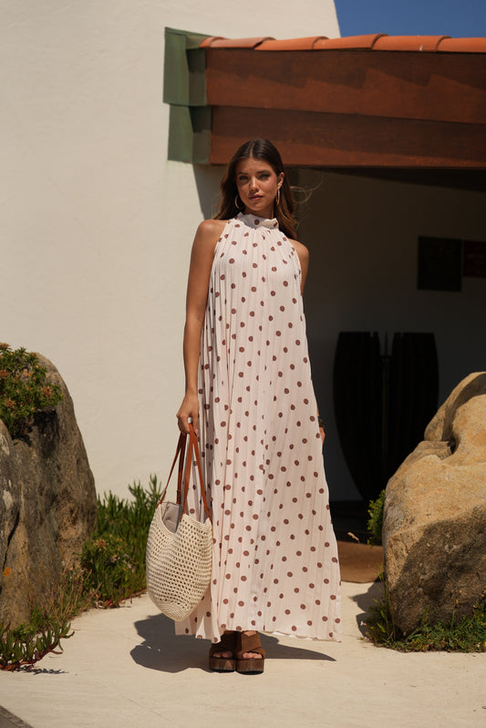 Vestido plisado estampado de lunares