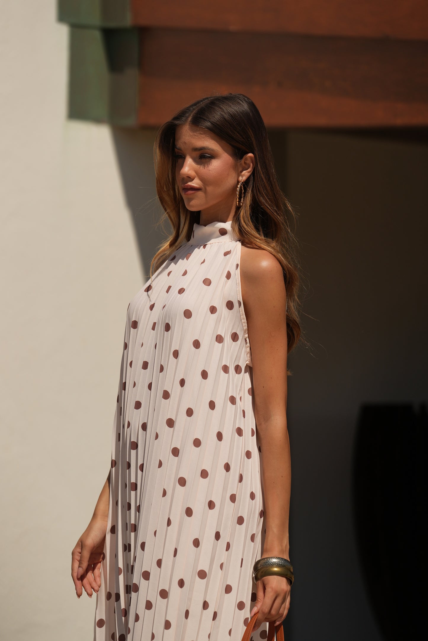 Vestido plisado estampado de lunares