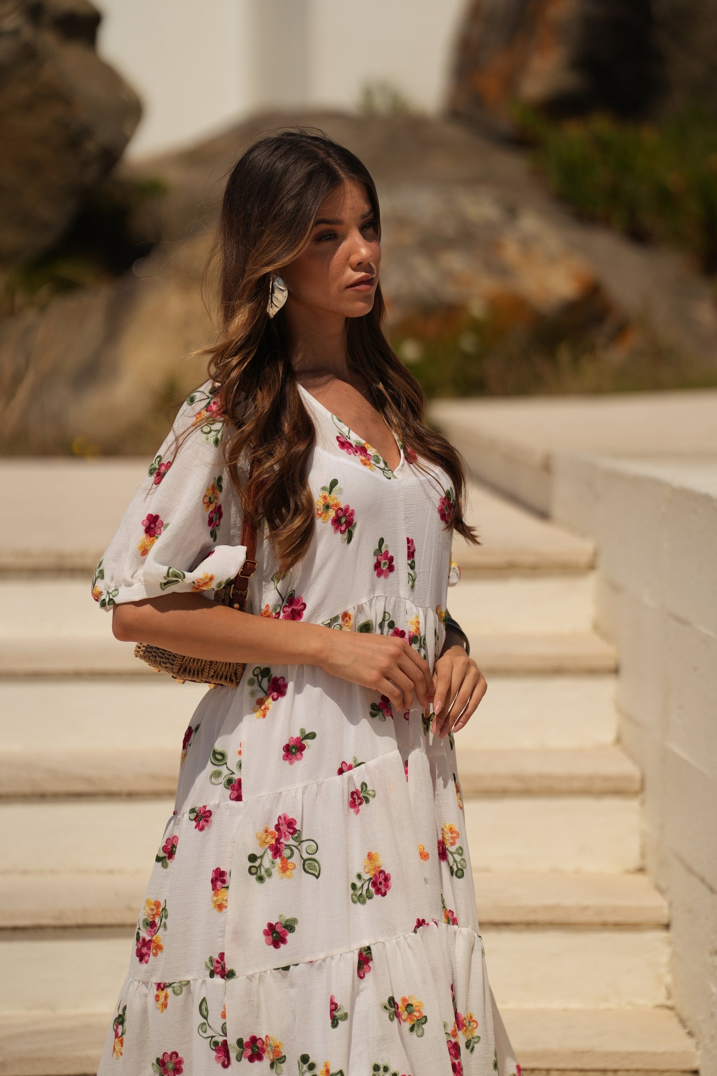 Vestido largo blanco con flores