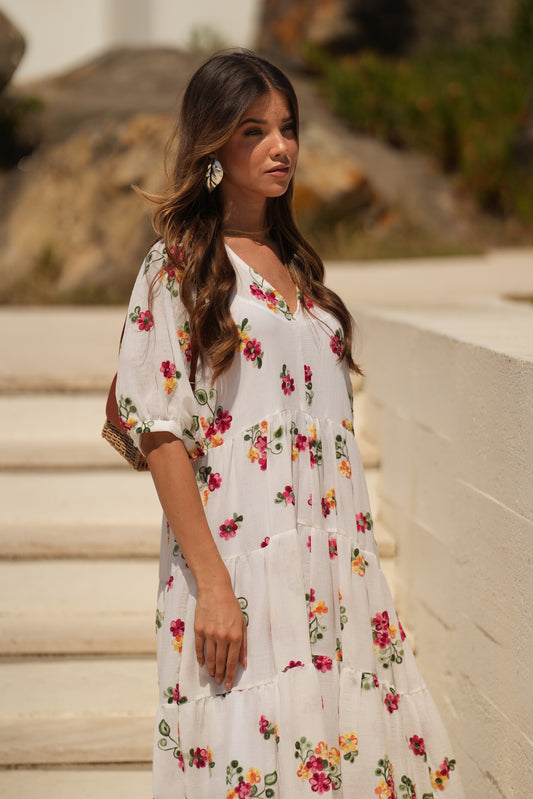 Vestido largo blanco con flores
