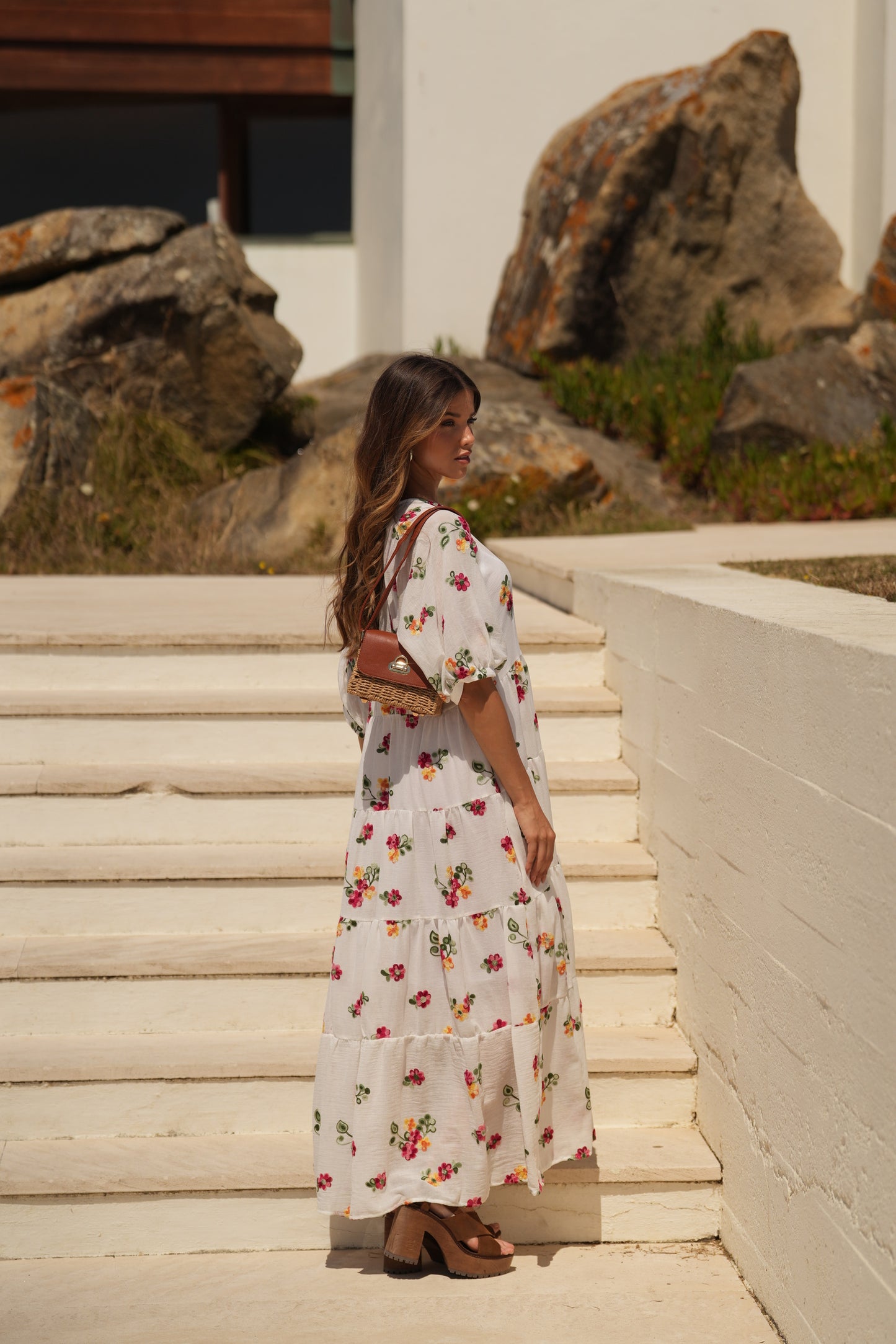Vestido largo blanco con flores