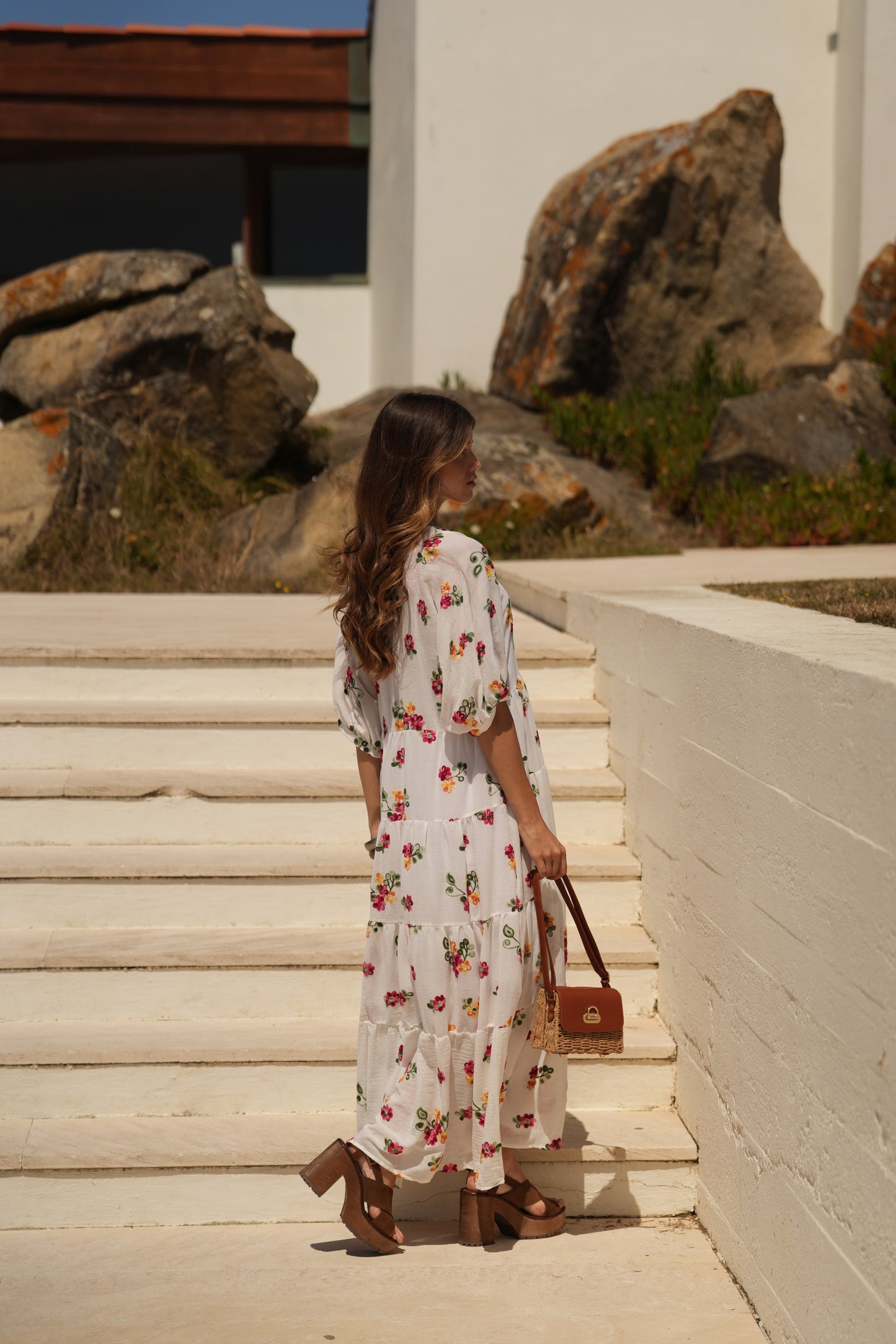 Vestido largo blanco con flores