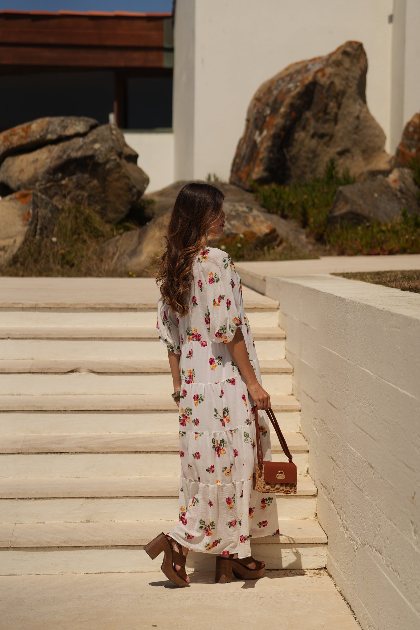 Vestido largo blanco con flores