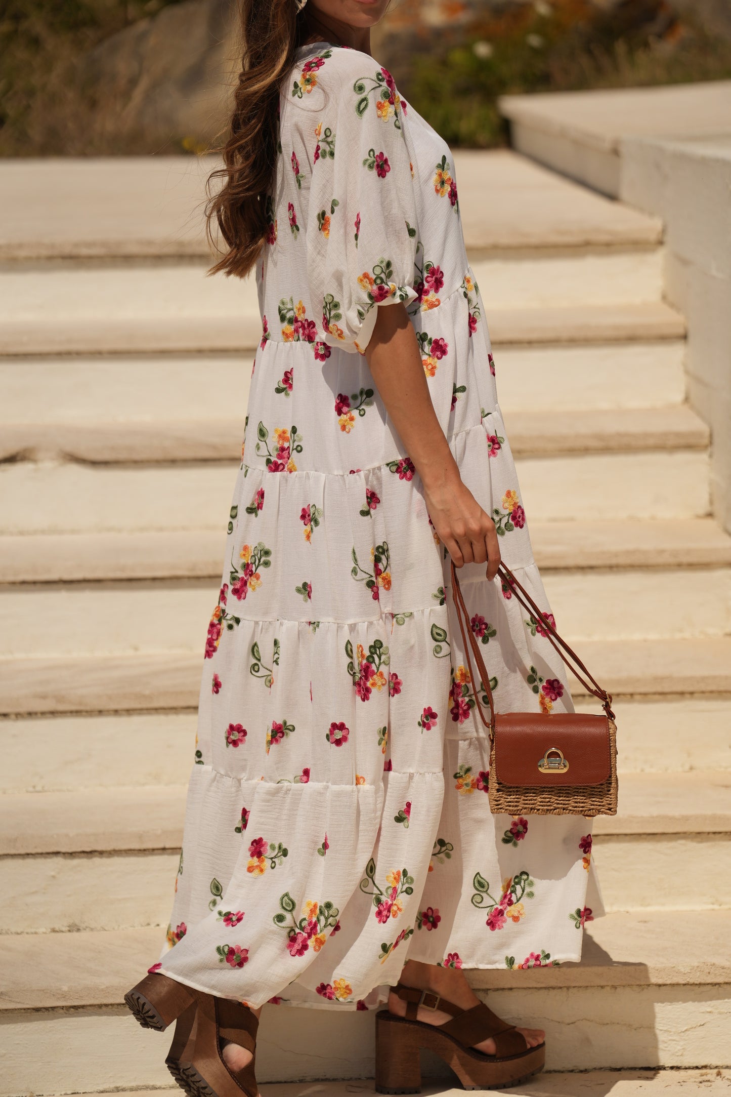 Vestido largo blanco con flores