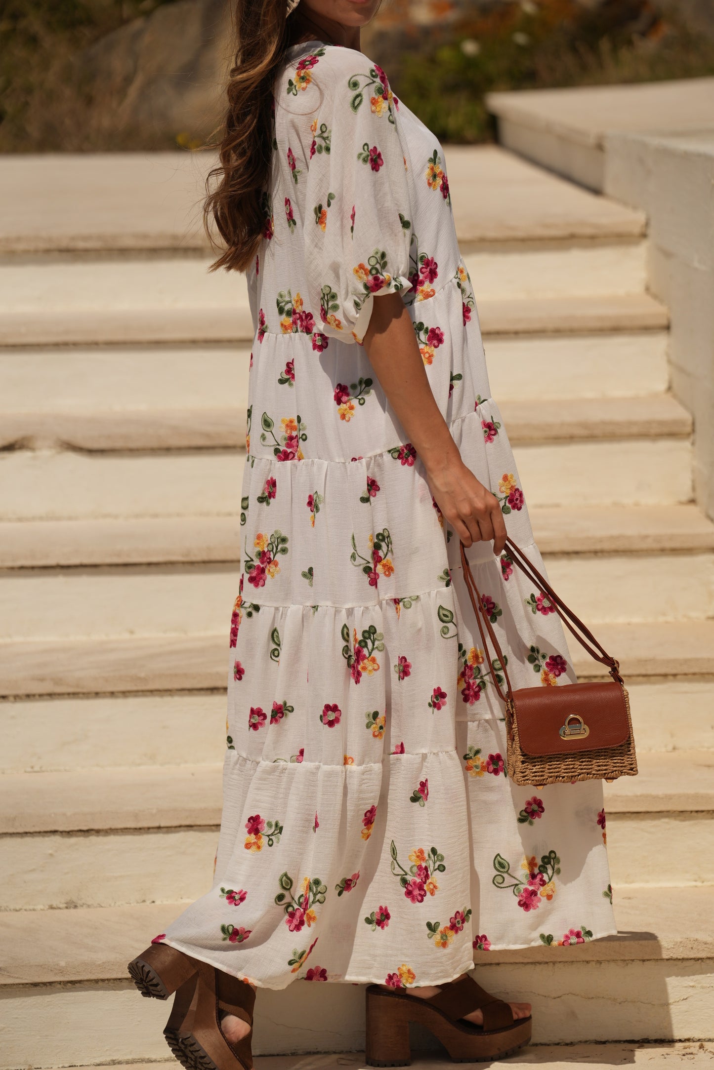 Vestido largo blanco con flores