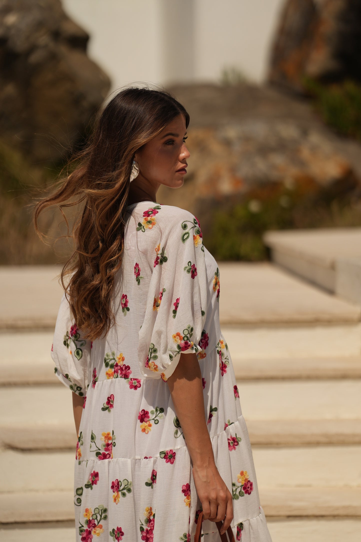 Vestido largo blanco con flores