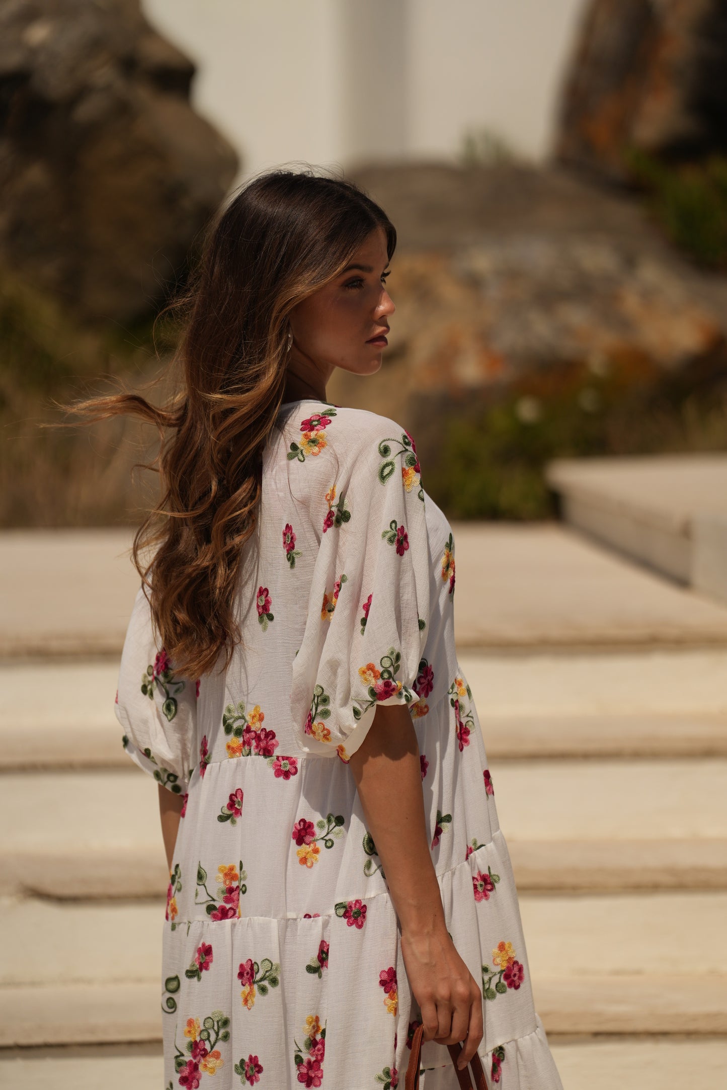 Vestido largo blanco con flores
