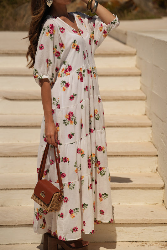 Vestido largo blanco con flores